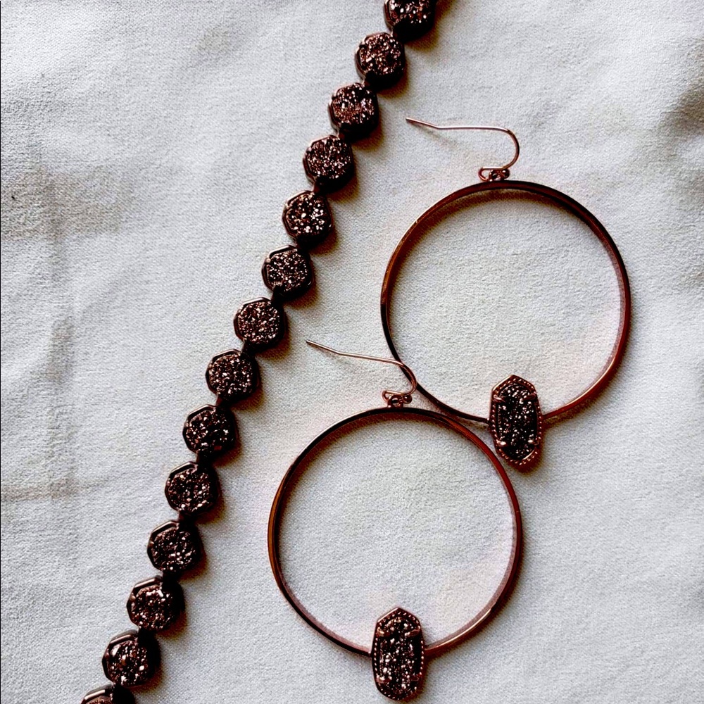 Kendra Scott HTF PROTOTYPE Chocolate Druzy bracelet and Elora earrings.
